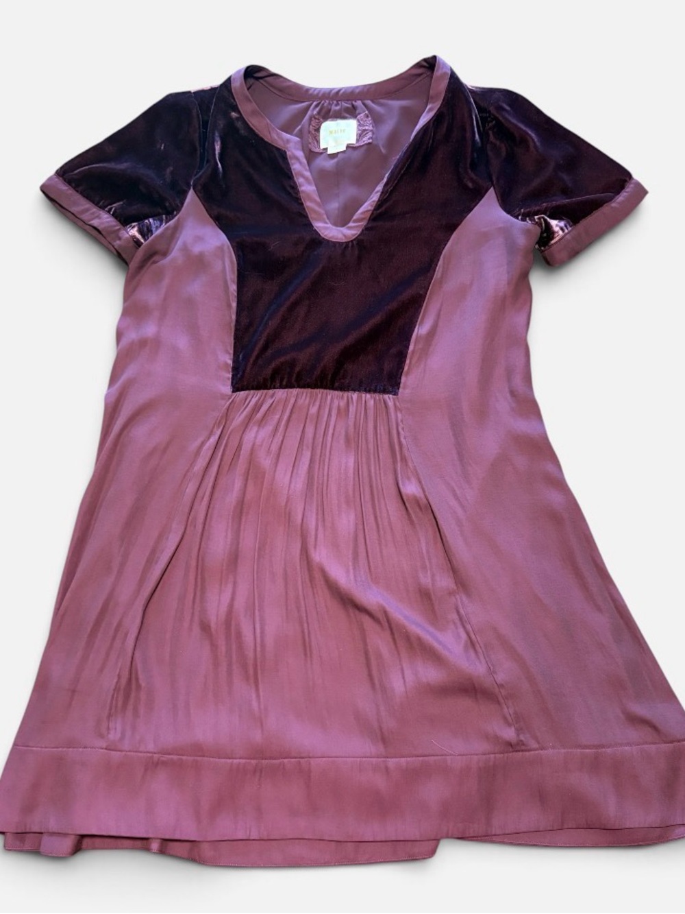 Anthropologie x Maeve Deep Plum Short Sleeve Dress velvet